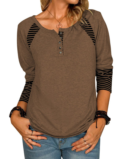 Women's Long Sleeve Striped Casual T-Shirt Top