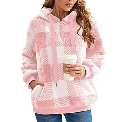 Plush Check Hoodie For Women