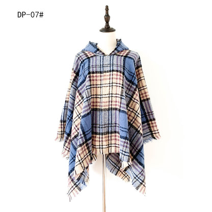 Plaid Winter Warm Pashmina Poncho For Women