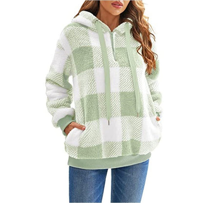Plush Check Hoodie For Women
