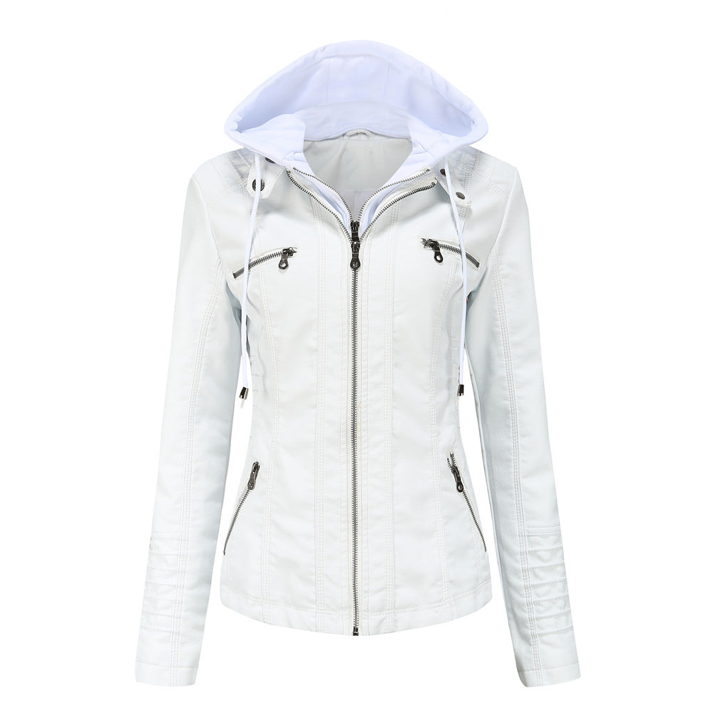 Women's Hooded Two-piece Detachable Plus Size Leather Jacket