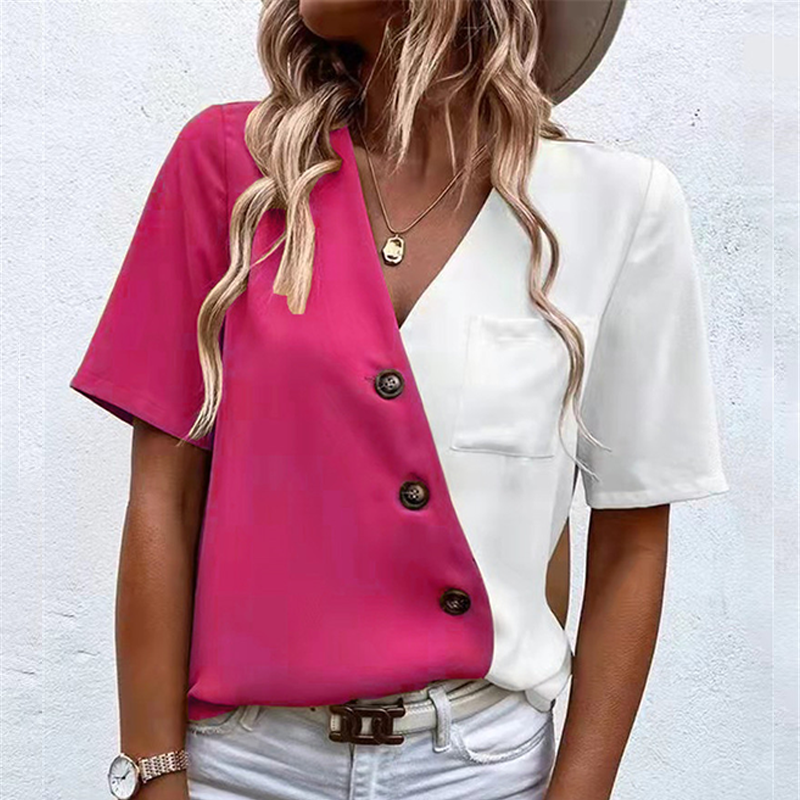 Women's V-Neck Chiffon Short Sleeves Blouses