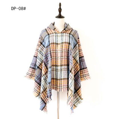 Plaid Winter Warm Pashmina Poncho For Women