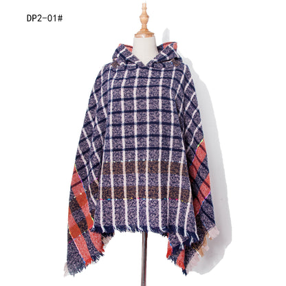 Plaid Winter Warm Pashmina Poncho For Women