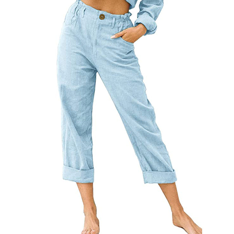 Women's Cotton Linen Casual Solid Color Trousers