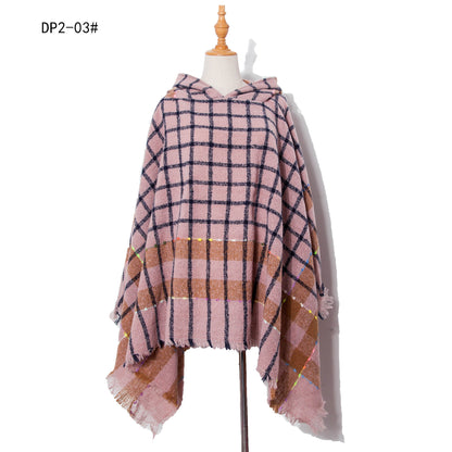 Plaid Winter Warm Pashmina Poncho For Women