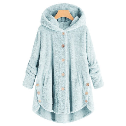 Women's Irregular Hooded Plush Cardigan Jacket