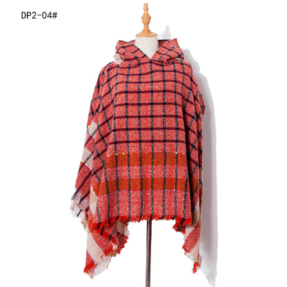 Plaid Winter Warm Pashmina Poncho For Women