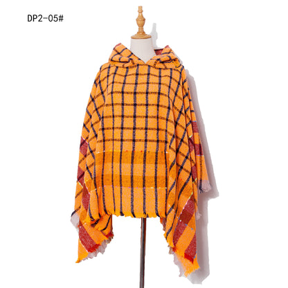 Plaid Winter Warm Pashmina Poncho For Women