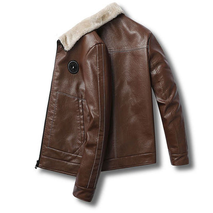 Men's Leather Lapel Plush Pocket Jacket