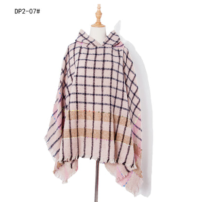 Plaid Winter Warm Pashmina Poncho For Women