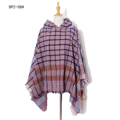 Plaid Winter Warm Pashmina Poncho For Women