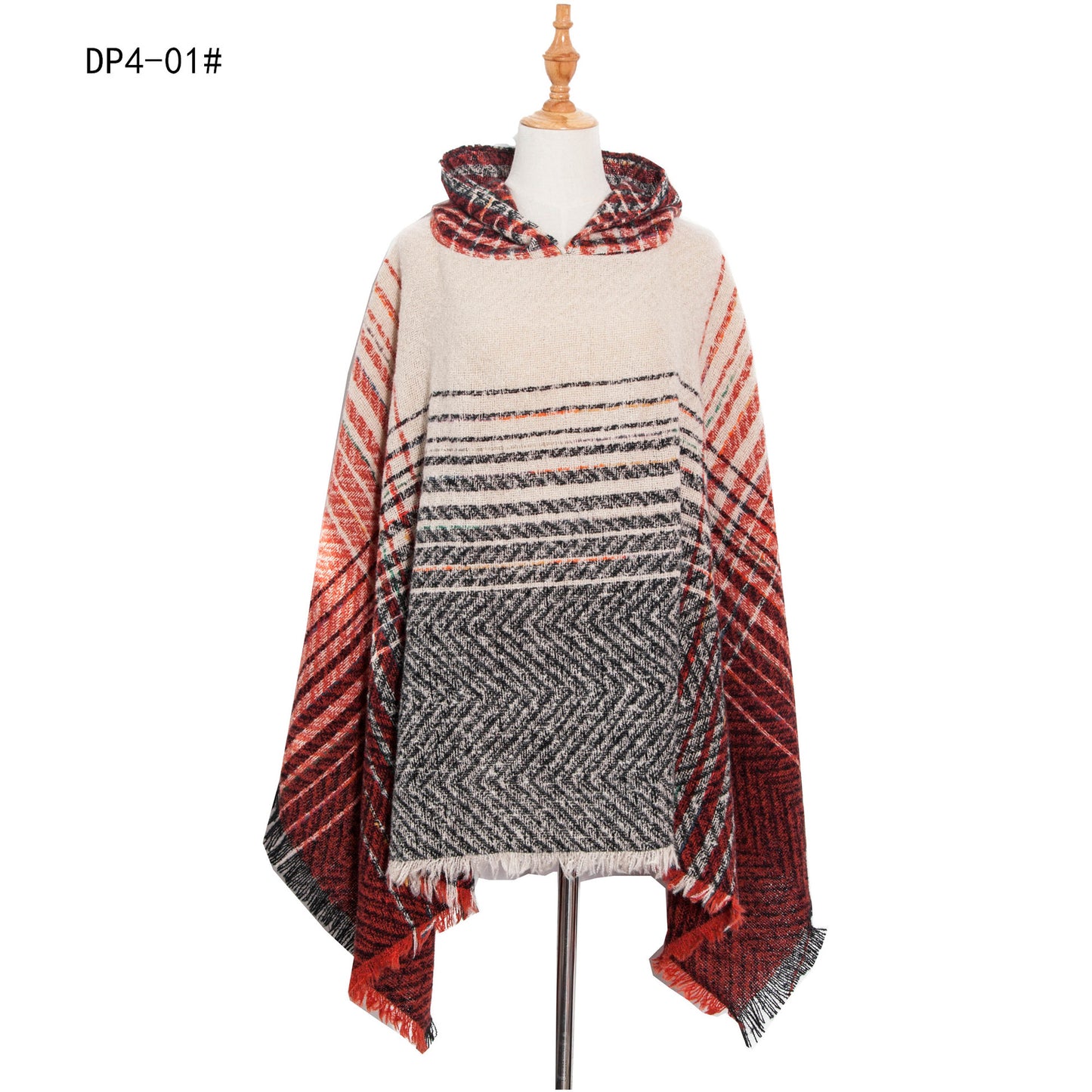 Plaid Winter Warm Pashmina Poncho For Women