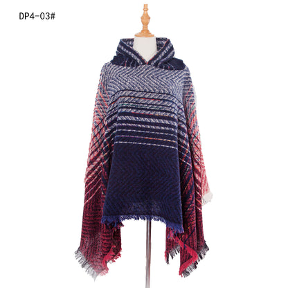 Plaid Winter Warm Pashmina Poncho For Women