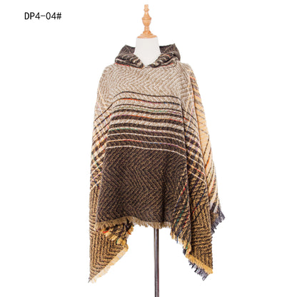 Plaid Winter Warm Pashmina Poncho For Women