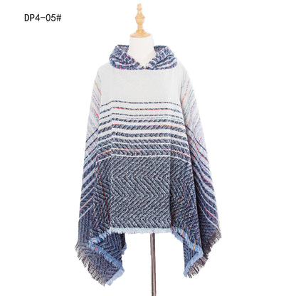 Plaid Winter Warm Pashmina Poncho For Women