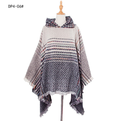 Plaid Winter Warm Pashmina Poncho For Women