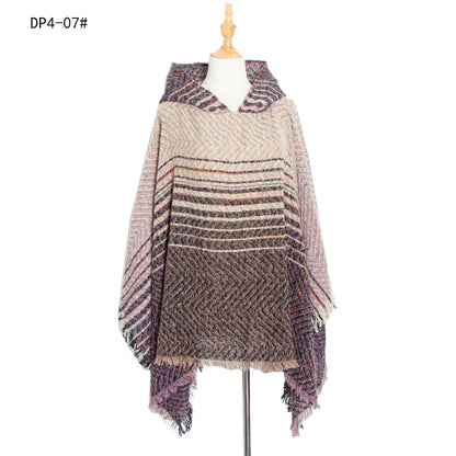 Plaid Winter Warm Pashmina Poncho For Women