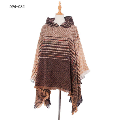 Plaid Winter Warm Pashmina Poncho For Women