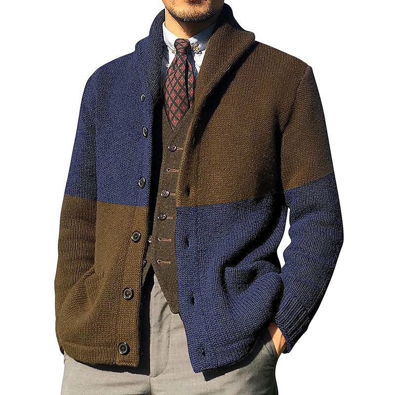 Men's Lapel Colourblock Cardigan Sweater