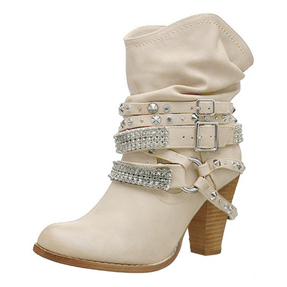Women's  Retro Shiny Rivets Punk Casual Boots  Winter Boots