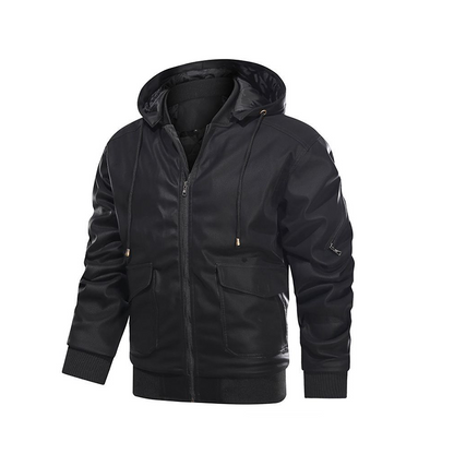Men's Lined Plush Hooded Leather Jacket