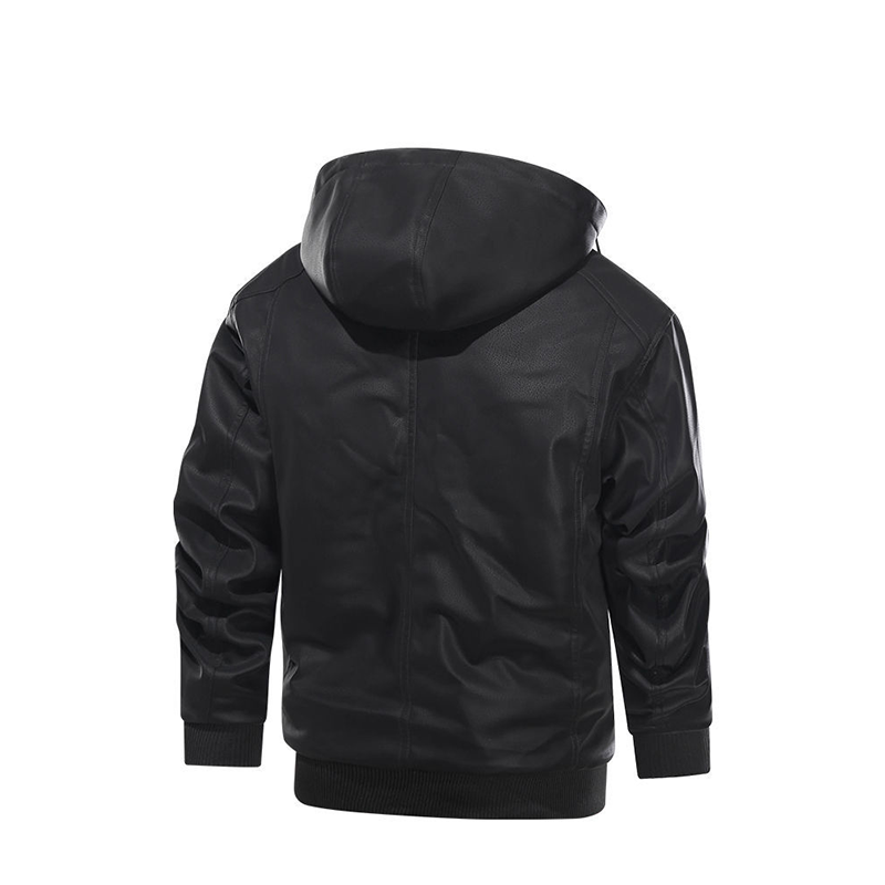 Men's Lined Plush Hooded Leather Jacket