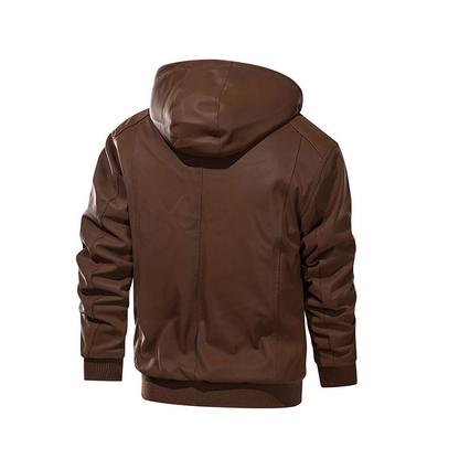 Men's Lined Plush Hooded Leather Jacket