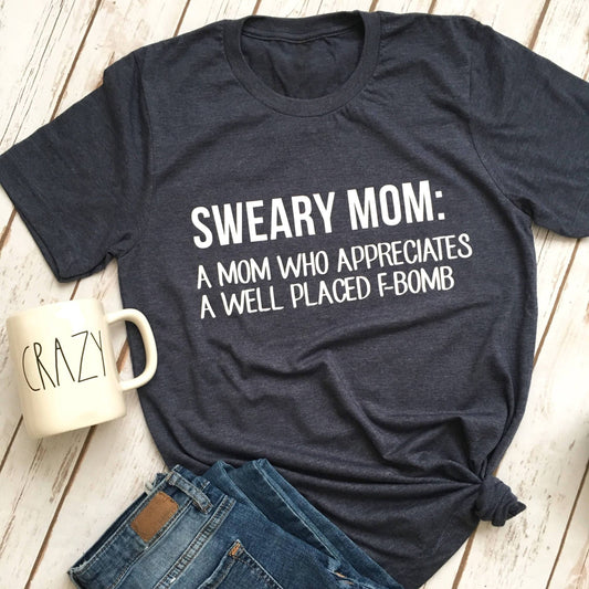 SWEARY MOM Letter Print T-shirt For Women