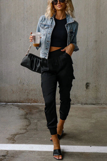 Women's Satin High Waist Pocket Jogging Pants