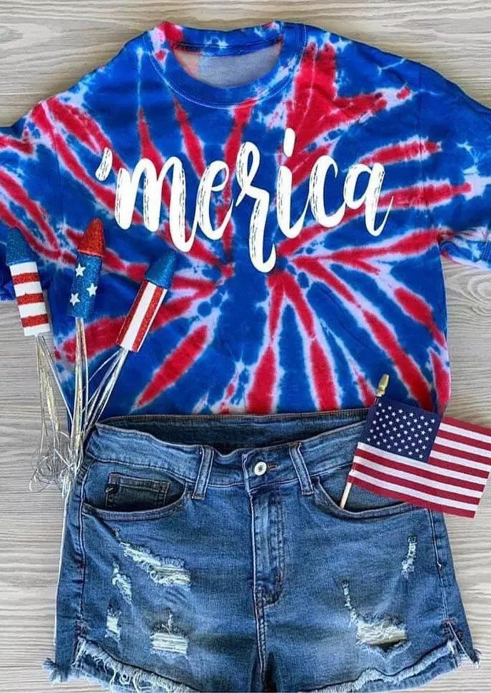 Women Tie Dye Merica Short Sleeve T-shirt