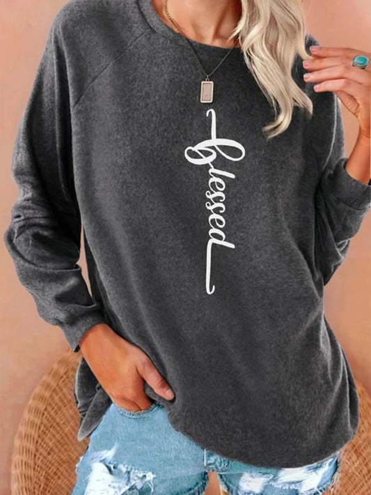 Women's T-Shirt Blessed Casual Solid Sweatshirt