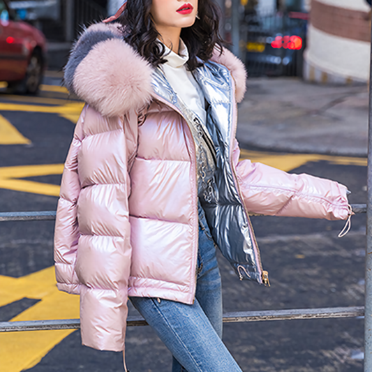 Free shipping Women Can Wear Large Fur Collar DownCoats On Both Sides-Summer Clearance