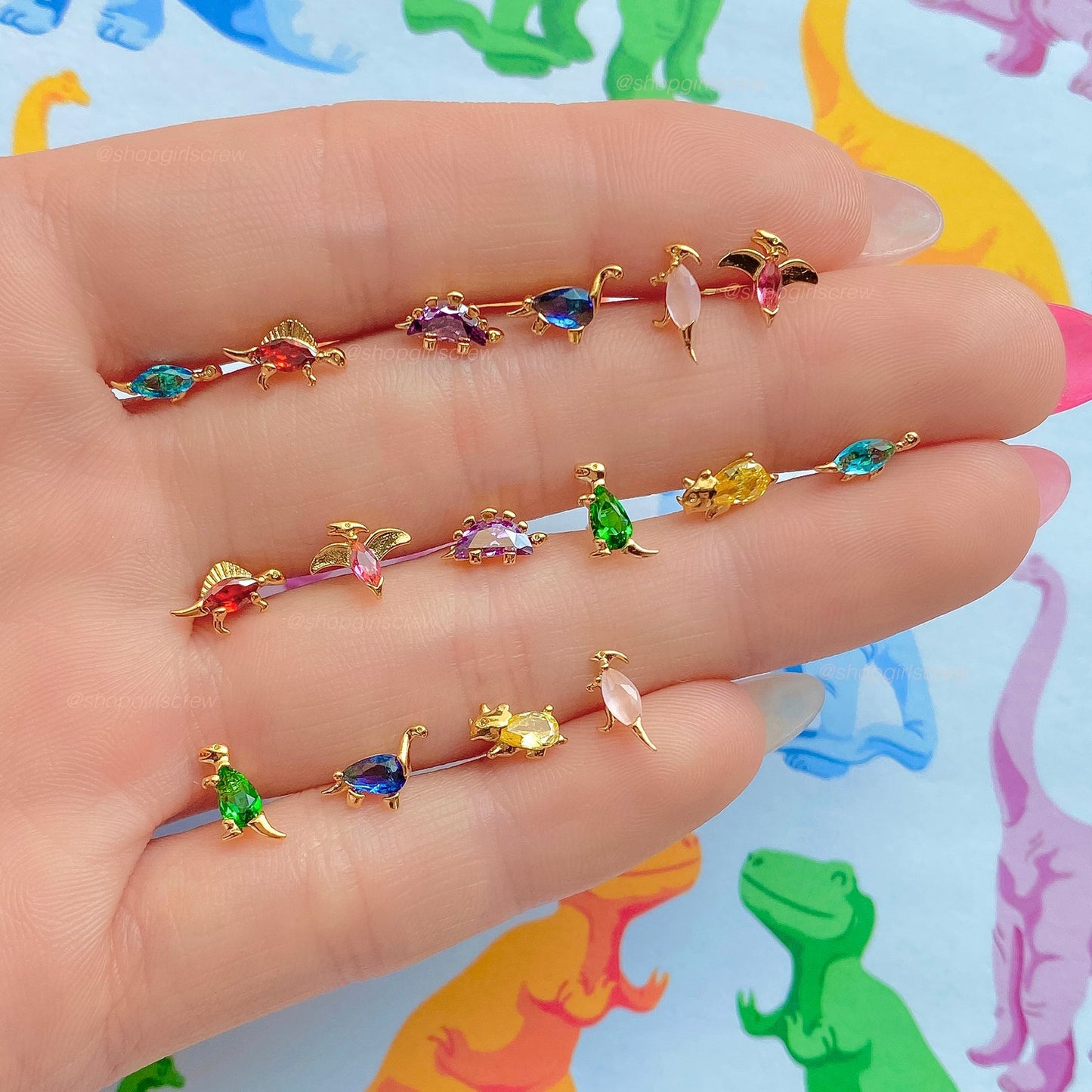 18k Gold Plated Dino-Mite Stud Set Dinosaur Studs